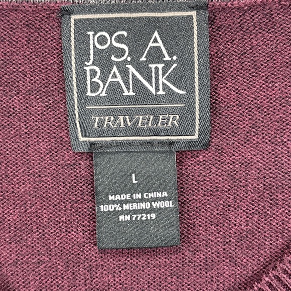 Jos. A. Bank Traveler Seeater‎ Mens L 100% Merino Wool V-Neck Burgundy Preppy - Picture 9 of 10